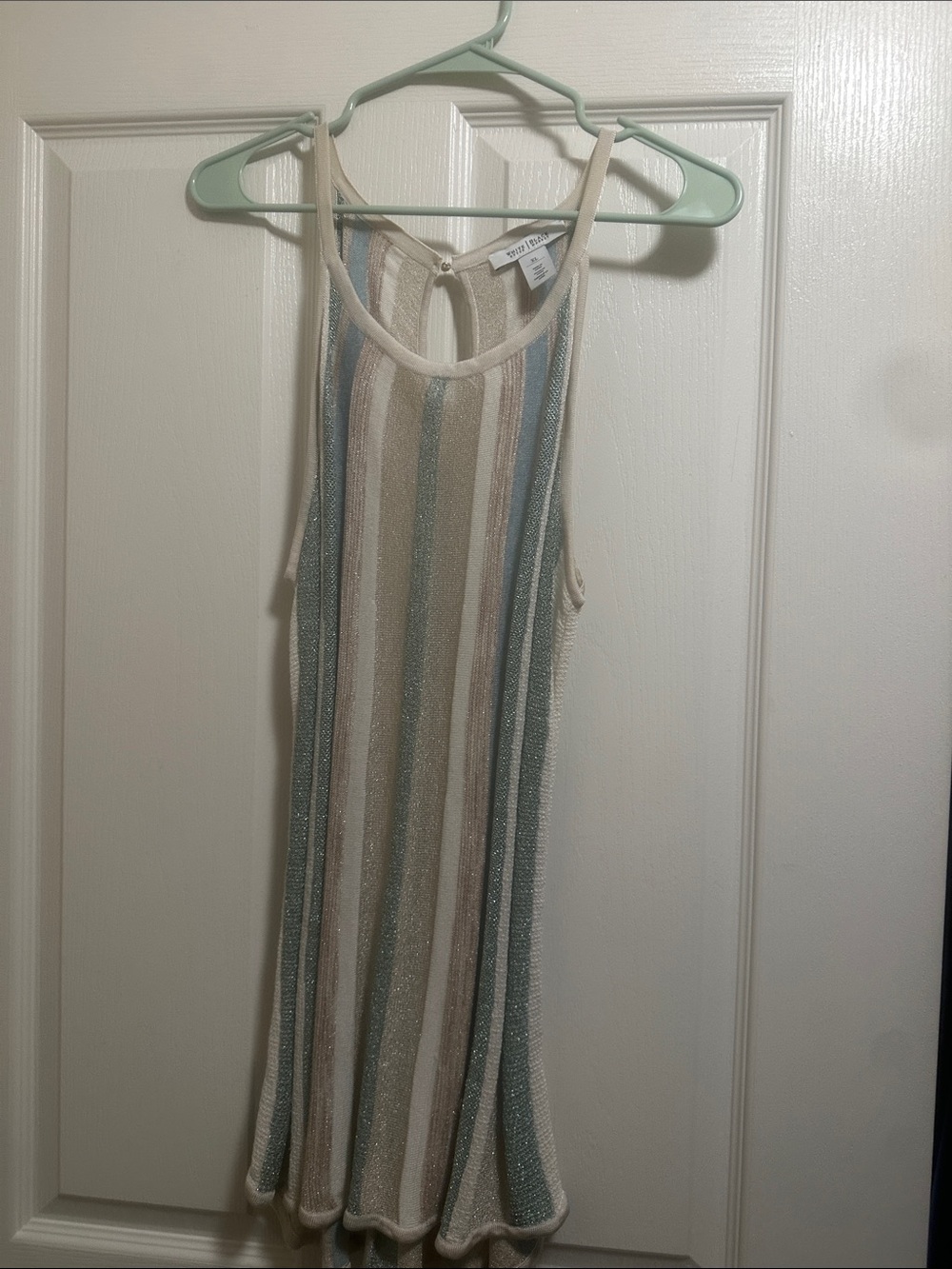White House Black Market Striped Metallic Racerback Tank in Cream, Blue & Tan